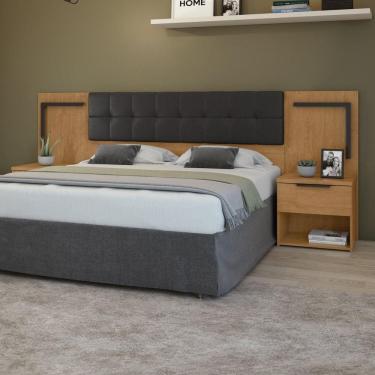 Imagem de Cabeceira Casal Queen 160cm 2 Mesas de Cabeceiras Calitan Amêndoa Clean/Preto Fosco