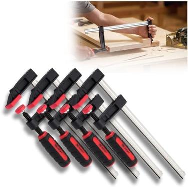 Imagem de Kit 4 Grampo Sargento Tipo F 14pol 37cm 63kg Ajuste Aperto Rápido Descerrar c/Cabo de Madeira P/Carpinteiro Marceneiro Fixação de Peças e Móveis 300x50x370mm