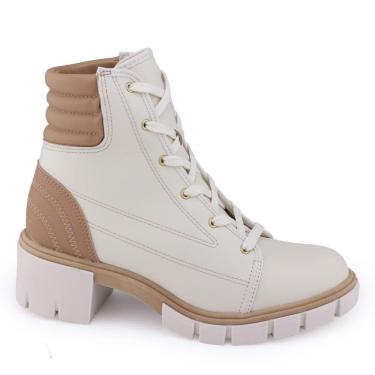 Imagem de Bota Coturno Moleca 5338.107 Off White tratorada cadarço