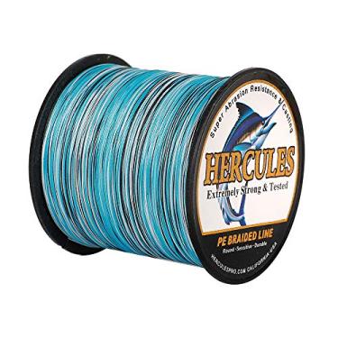 Imagem de Hercules Linha de pesca trançada super forte 4 fios super econômico de 1,8 kg a 2,3 kg Teste para água salgada, 109/328 / 547/1094 jardas (100 m / 300 m / 500 m / 1000 m), Diam# 0,08 mm - 0,55 mm Blue Camo, 15LB(6.8KG)-0.16MM-1094YDS(1000M)