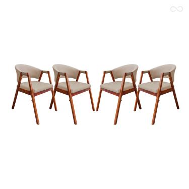 Imagem de Kit 4 Cadeira Poltrona para Sala de Jantar Ravena em Madeira Castanho Suede Bege CCS
