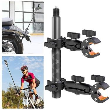 Imagem de Suporte de guidão de motocicleta para câmera Insta360, DJI OSMO 360, braçadeira dupla com bastão de selfie para Insta360 X5 X4 X3, perfeito para vídeos de ciclismo, grampo de guarda-chuva, suporte de