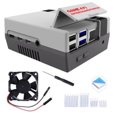 Imagem de GeeekPi Capa para Raspberry Pi 4, Pi 4 com ventilador de resfriamento e dissipador de calor Pi 4, capa retrô para jogos Game4Pi para Raspberry Pi 4 modelo B/4B