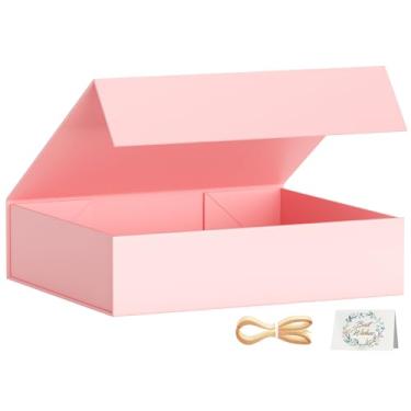 Imagem de PSHVYM Caixas de presente com tampas, 28 x 19 x 7 cm em caixa de presente rosa para presentes Fecho magnético para camisetas, luvas, cachecóis, livros, roupas de bebê, roupões de embrulho de presente, contém cartão, fita