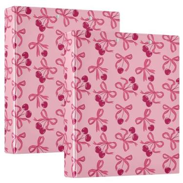Imagem de Fichário de 3 anéis, laço de cereja, 3 cm, tamanho carta, capa dura decorativa, fofa, com 3 bolsos internos, organizador de fichário rosa Y2K para casa, escola, material de escritório