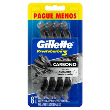 Imagem de Aparelho de Barbear Descartável Gillette Prestobarba3 Carbono Carvão Ativado 8 Unidades