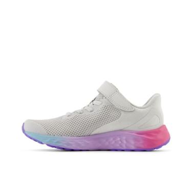 Imagem de New Balance Tênis de corrida unissex infantil Fresh Foam Arishi V4 elástico com alça superior, Cinza/Meados do Século Rosa/Lilás Glo, 1.5 Wide Little Kid