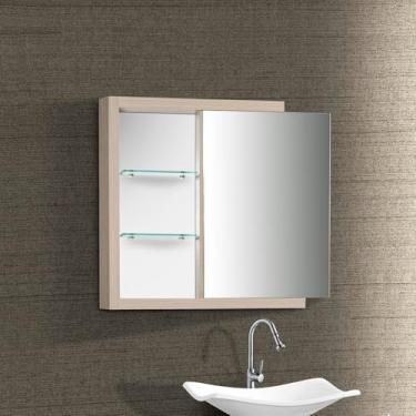 Imagem de Armario Para Banheiro Espelheira Luna Compartimento Interno 59,8cm Maple Branco