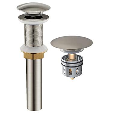 Imagem de Tampa de drenagem Yodel para pia de banheiro de níquel escovado sem transbordamento para pia de lavatório de vaso, coador antientupimento embutido, cesta, apanhador de cabelo