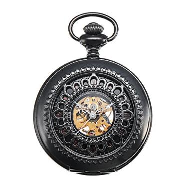 Imagem de ShoppeWatch Relógio de bolso masculino com corrente | Relógio de bolso vintage com corda manual | Relógio de bolso com movimento mecânico clássico | Acessório de fantasia Steampunk da estrada de ferro