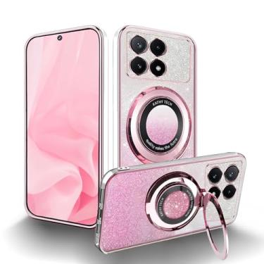 Imagem de MRRSIWEI Capa magnética transparente com glitter para Xiaomi Poco X6 Pro 5G / Redmi K70E 5G, revestimento de luxo, gradiente brilhante com suporte para mulheres e meninas, capa de telefone para Xiaomi