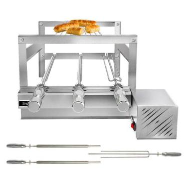 Imagem de Churrasqueira Giratória Grill Inox Gira Soft Grill 3 Espetos + Grelha 