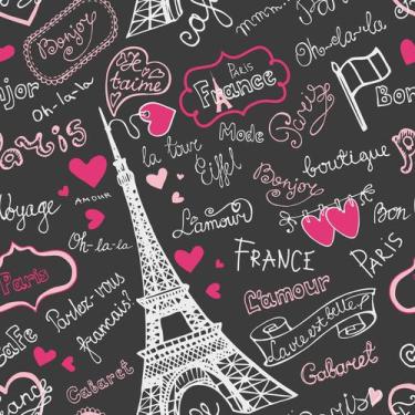 Imagem de Papel De Parede Vinílico Menina Paris Grafite E Rosa Teen Quarto 2m - 