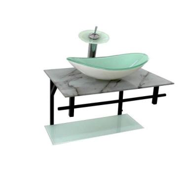 Imagem de Gabinete De Vidro Banheiro 60Cm Oval Ap Slim Marmore Branco - Cubas E 