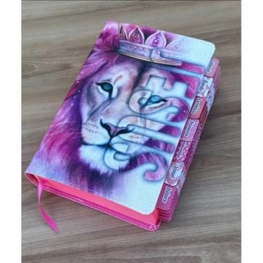 Imagem de Bíblia Glitter 100% leão JESUS Pink com abas já coladas - ARC HIP - CE