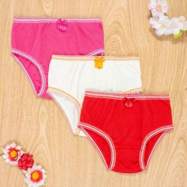 Imagem de Kit Calcinha 3 Peças Infantil Caneladinha Com Lacinho Cores Sortidas -