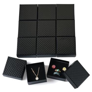 Imagem de Beadthoven Caixa de presente pequena, 12 peças, 7,5 x 7,5 x 3,5 cm, caixa de colar texturizada de losango, caixas de joias de papelão preenchidas com esponja, estojos de joias para brincos,