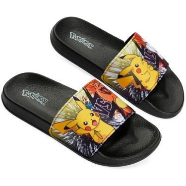 Imagem de Pokemon Tênis infantil para meninos, praia ou piscina - Presentes para jogadores, Preto/laranja, 16