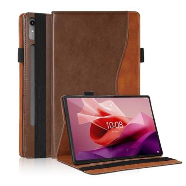 Imagem de Capa para Lenovo Tab P12 12,7 polegadas 2023 (TB370FU/TB371FC), Bussiness Premium Slim PU Leather Stand Folio Smart Cover com suporte para cartão para Lenovo Tab P12-marrom