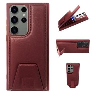Imagem de YDIJCYAN Capa telemóvel para Samsung Galaxy S23 Ultra carteira capa protetora anti-impactos Cover Case, carteira de couro PU à prova de choques com ranhuras para cartões / suporte - vermelho escuro