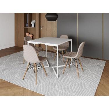Imagem de Mesa Jantar Industrial Base V Ferro Branco 90cm Quadrada Branca 4 Cade