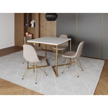 Imagem de Mesa Jantar Industrial Base V 90cm Quadrada Branca C/ 4 Cadeiras Base 