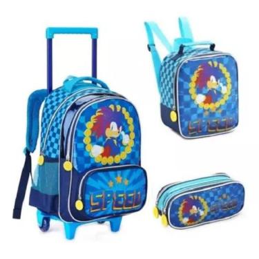 Imagem de Kit Mochila De Rodinha Infantil Juvenil Sonic Escolar Menino - Denlex