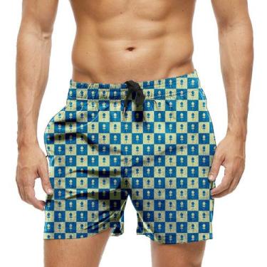 Imagem de Short Praia Shorts Banho Bermuda Verão Flores Xadrez Azul 826 - SMOKE,