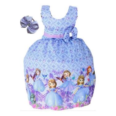Imagem de Vestido De Festa Luxo Infantil Princesa Sofia Meninas Tiara - Pingo de