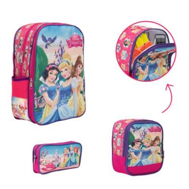 Imagem de Kit Bolsa Escolar Infantil Princesas Creche Passeio Cor Rosa - Toys 2U