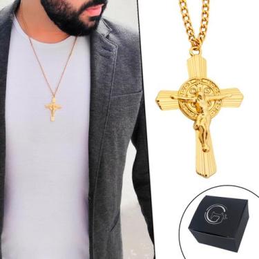 Imagem de Colar Corrente Crucifixo Cruz e São Bento Banhado a Ouro - GRANADO ACE