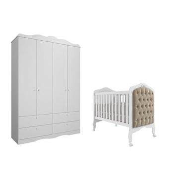 Imagem de Berço capitone Guarda Roupa Provençal Encanto Permobili MDF, Branco