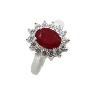 Imagem de Anel Formatura Feminino Prata 925 Oval - Maça de Prata Joias , Vermelh