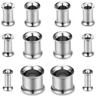 Imagem de Cisyozi 8G 6G 4G 2G 0G 0G 00G Kit de alongamento de medidor de orelha aço cirúrgico tamanho misto parafuso medidores de túnel plugues brincos de orelha expansor alongador piercings prata, Metal Cristal, Zircônia cúbica