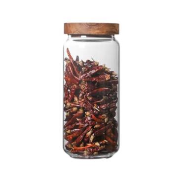 Imagem de Potes De Vidro Redondo Com Tampa De Madeira Hermética (950 Ml)