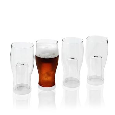 Imagem de 1500° C TABLETOP Copo de cerveja artesanal com isolamento de parede dupla, conjunto de 4 copos de cerveja Pilsner para uso externo, presentes para homens e amantes (transparente)