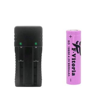 Imagem de Kit 1 Carregador Duplo 2 Slot Mais 1 Bateria 18650, 14500 Bateria 2665