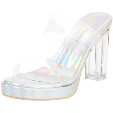Imagem de Heels Charm Sandálias femininas de salto plataforma transparentes de salto grosso, bico aberto, duas tiras, salto alto, salto alto, vestido de dança, sapatos de festa de trabalho diário, Prata, 37