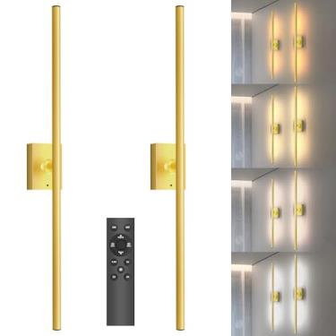 Imagem de Yurnero Arandelas de parede com bateria recarregável, conjunto de dois - controle remoto moderno operado sem fio, regulável, preto e dourado, arandela de parede sem fio para quarto, banheiro, entrada