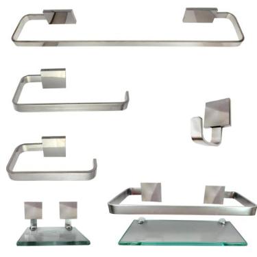Imagem de Kit Para Banheiro Luxo Tulip Prata 6 Peças - J.A, Incolor