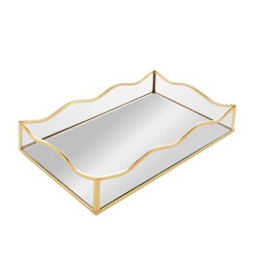 Imagem de LYOR - Bandeja de Metal com Espelho - Cor Dourado 15cm x 25cm x 4cm - Linha Ocean