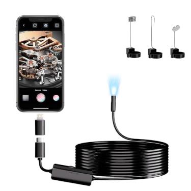 Imagem de KUUAUX Câmera de endoscópio com luz, endoscópio HD 1920p com 8 luzes LED ajustáveis, cabo semirrígido de 16,4 m, sonda de 8 mm, câmera de inspeção à prova d'água IP67 para dispositivos Android e iOS