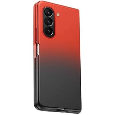 Imagem de BMLLQSS Capa de PVC para Samsung Galaxy Z Fold 5/Dobrável 4 Acabamento Fosco Antiqueda Design Gradiente Original Proteção de Lente Superfície Repelente de Óleo Escolha Elegante, Cor: Vermelho-Preto