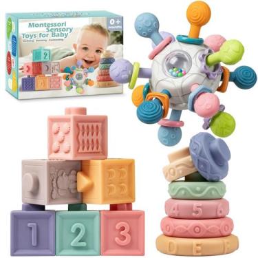Imagem de Blocos para bebês Rattle Teether 3 em 1 da Montessori Toys SpringFlowe