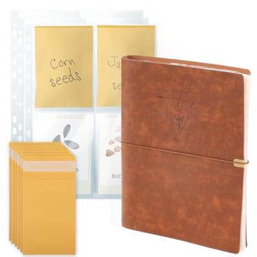 Imagem de U0U Fichário organizador de sementes, organizador de pacotes de sementes com 50 envelopes de jardim e 25 folhas de bolso transparentes, kit de fichário de armazenamento de sementes para proteger