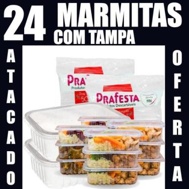 Imagem de 24/48 Potes Marmita Descartável 500ml Fitness Fit Freezer Microondas d