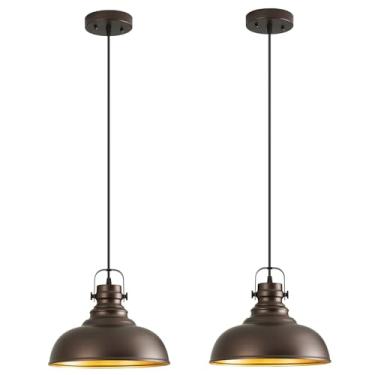 Imagem de Refice Pacote Com 2 Luminárias Pendentes Estilo Fazenda, Bronze Polido A Óleo, Luminárias Pendentes Foscas Para Ilha De Cozinha, Luminárias Suspensas Vintage Com Altura Ajustável Para Celeiro E Sal