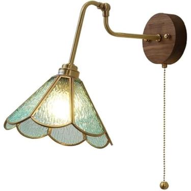 Imagem de Luminária de parede japonesa Wabi-Sabi com base de cobre e nogueira preta, vidro colorido, para sala de estar, quarto, cabeceira, escadas, estudo, corredor de hotel (verde)