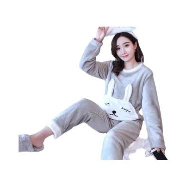 Imagem de Conjunto De Pijamas De Lã Feminino Grosso Quente Inverno Pijamas Macio