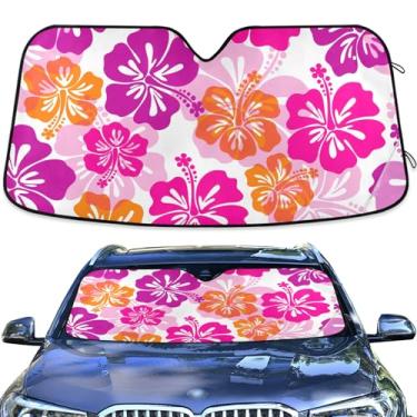 Imagem de Protetor solar de carro flor hibisco rosa pára-brisa protetor solar para carro pequeno SUV janela frontal